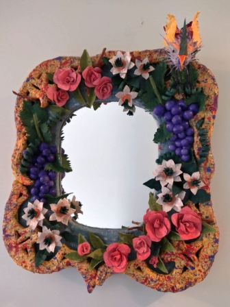 Floral mirror in blue and yellow